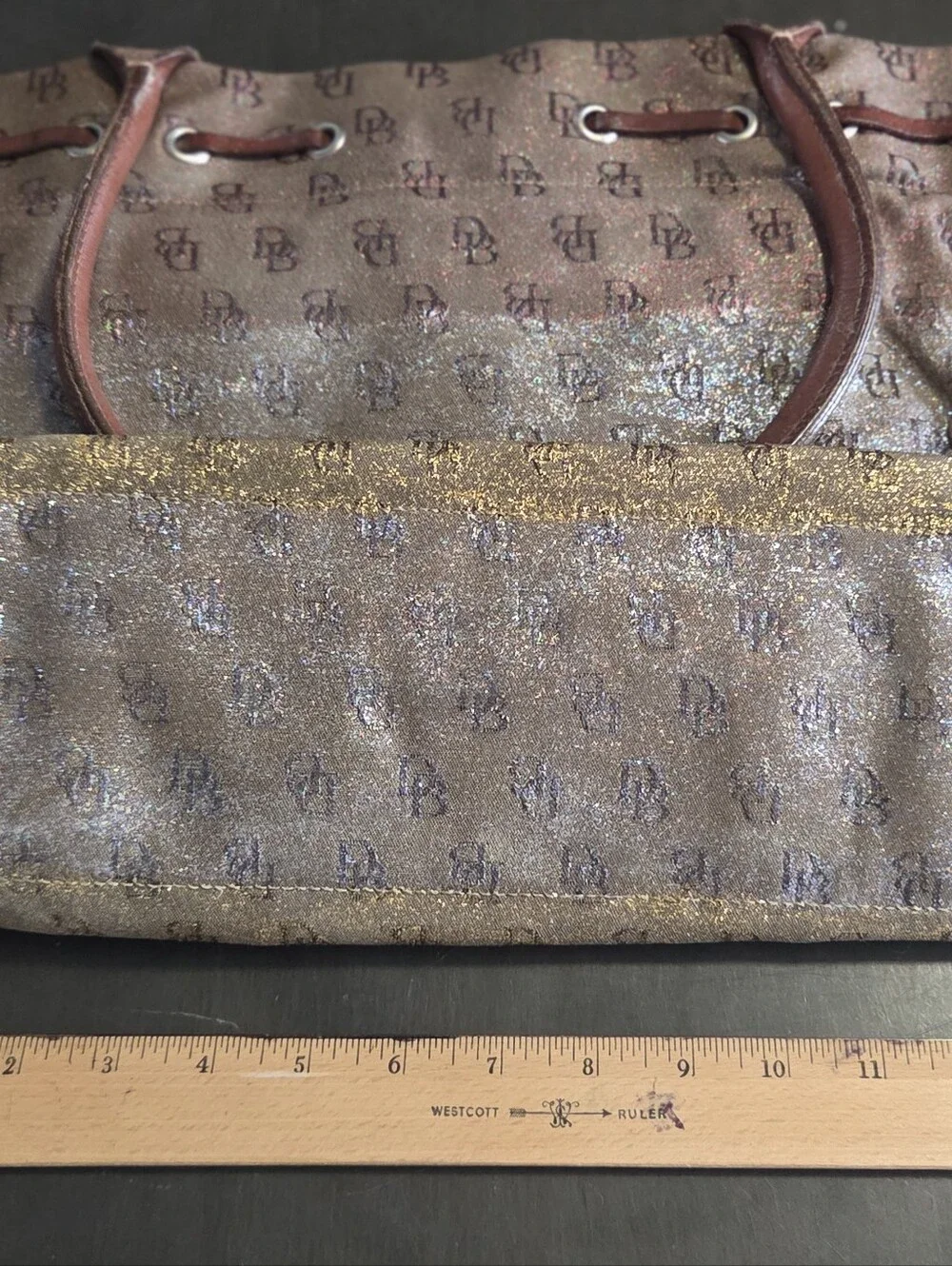 Vintage Dooney & Bourke Glitter Monogram IT Drawstring Tote Made  USA Authentic